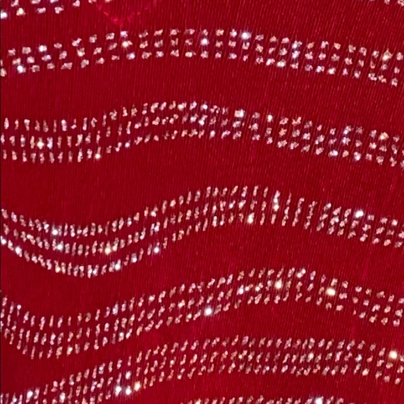 RED SILVER BEADED STRETCHY DRESSY BLOUSE - Picture 3 of 7